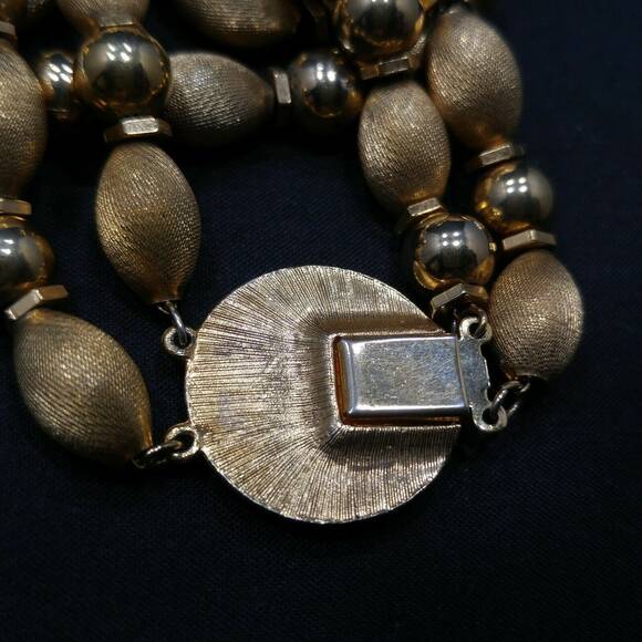 Vintage Gold Plated Double Strand Beaded Necklace, Satin & Smooth Beads 1950s - Picture 10 of 10